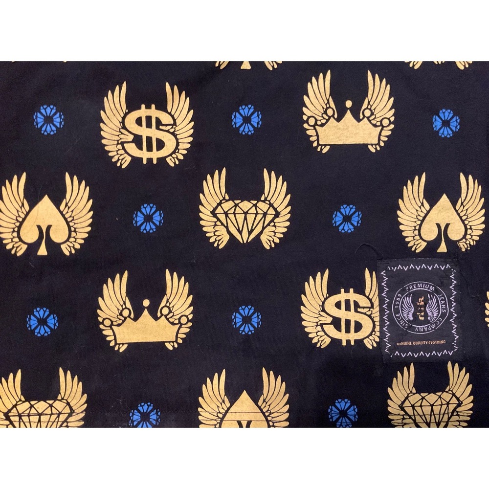 Premium Jeans Co Mens Graphic Tee Black Yellow Winged Dollar Diamond Spades XXL